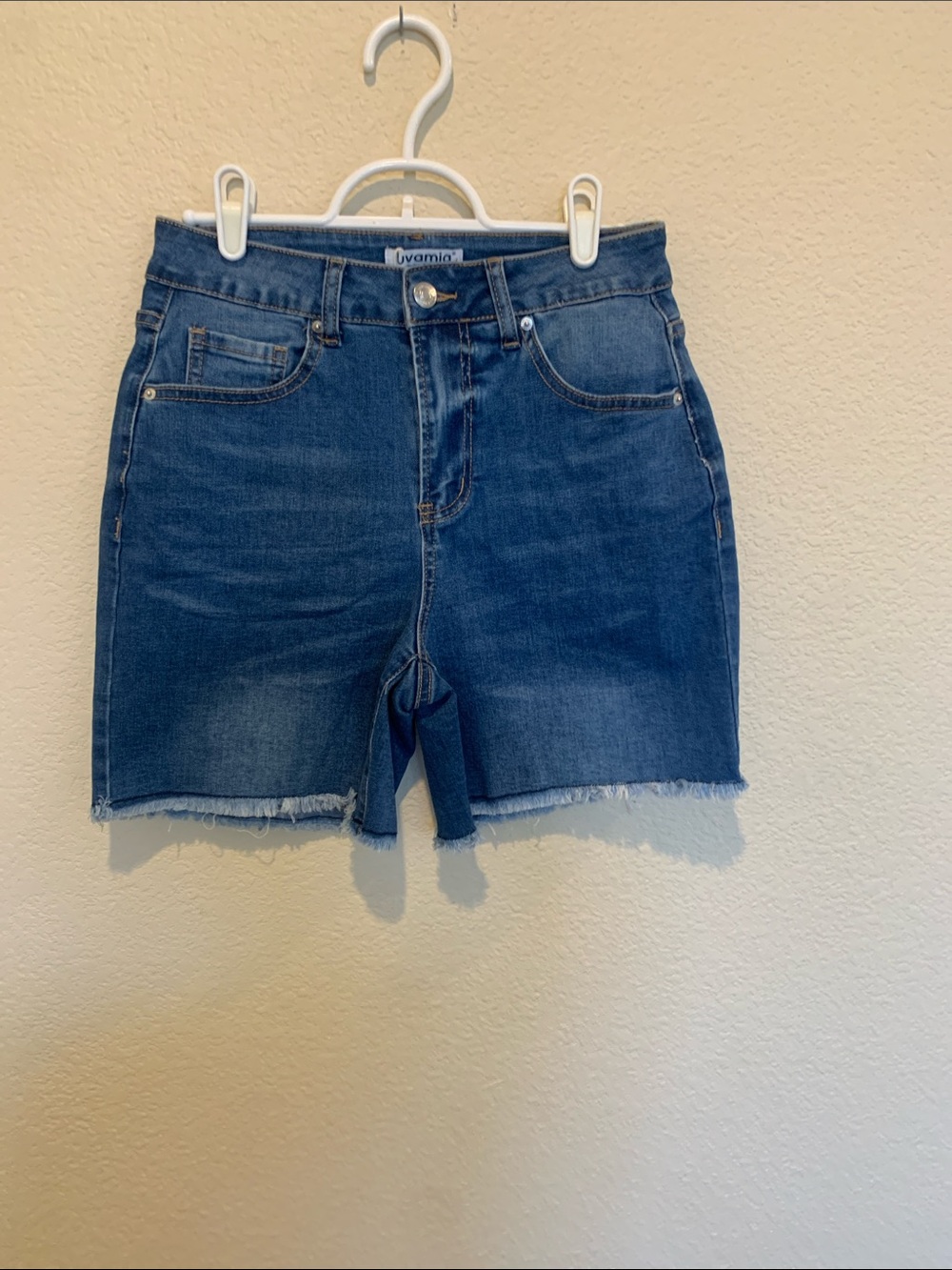 Luvamia High-Rise Denim Shorts with Frayed Hem NWT